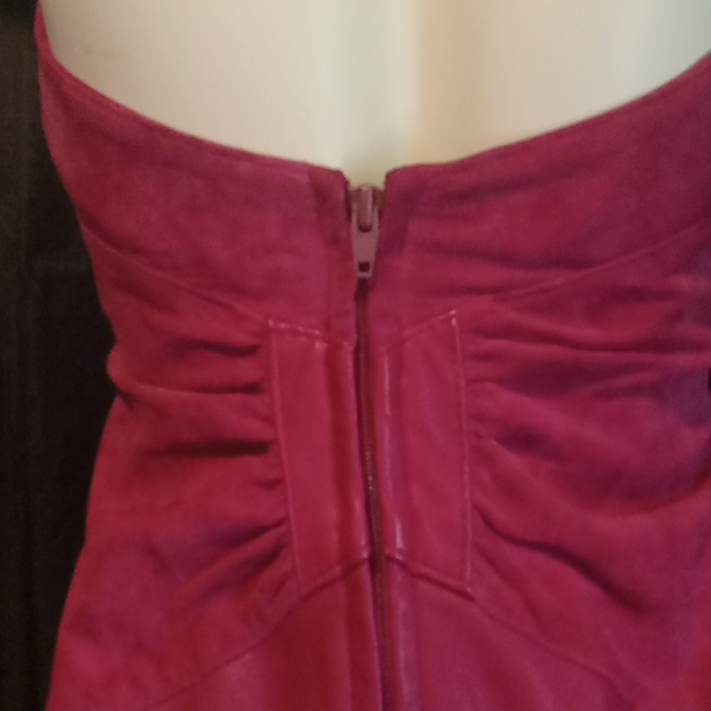 VINTAGE 80's Magenta Leather /Suede Dress - Picture 6 of 13